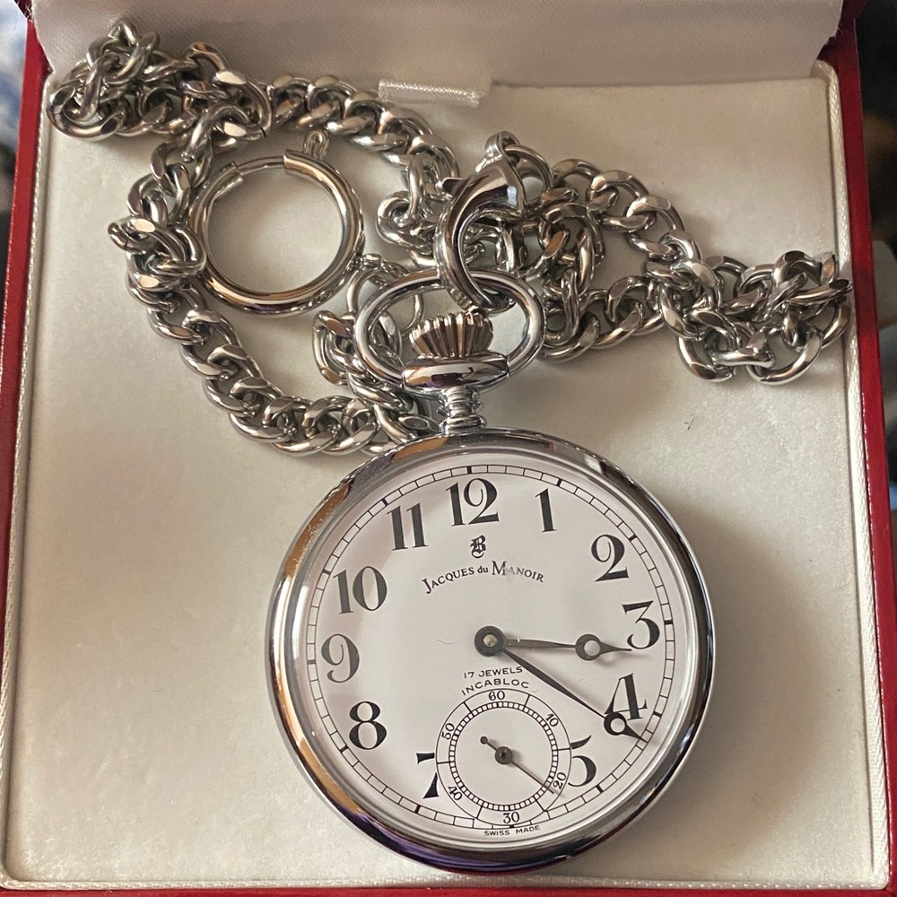 Silver Pocket Watch with Chain